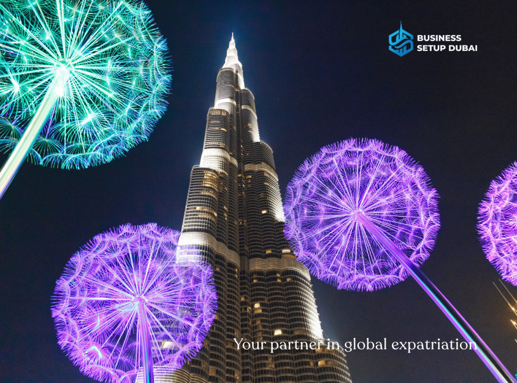 Dubai Residence Visa and Health Insurance Access in the UAE Dubai skyline and Burj Khalifa represent legal residency and access to healthcare services in the UAE.