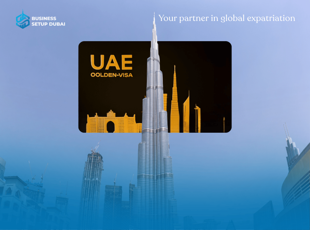 UAE Golden Visa card displayed with Burj Khalifa, representing long-term residency options in Dubai.